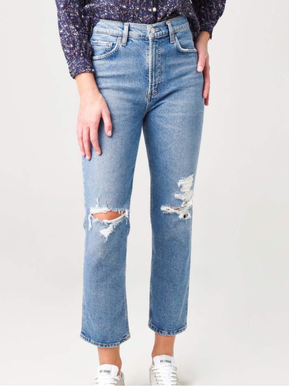 Agolde Wilder Light Blue Distressed Cropped Straight Jeans size 25